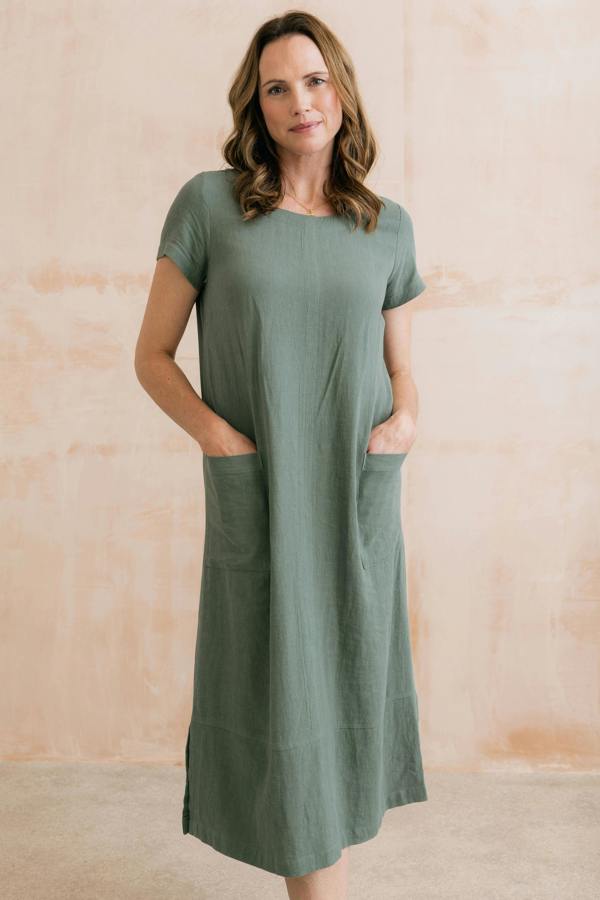 Lily & Me Summer Breeze Linen Blend Dress Laurel Green