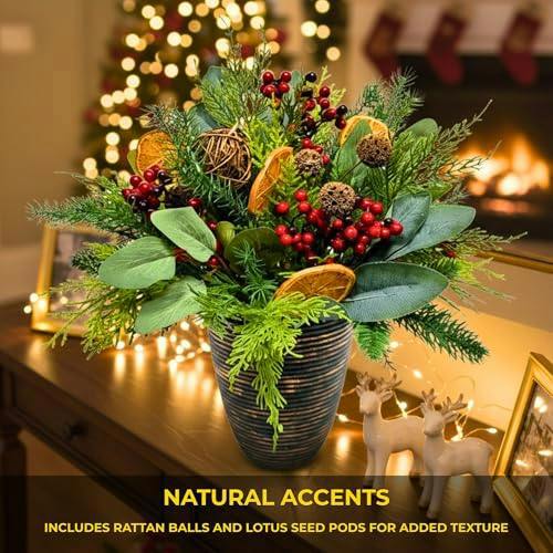 16 Inch Orange and Berry Christmas Topiary Centrepiece with PVC and PE Foliage image 6