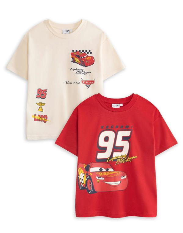 Disney Cars Boys Multicoloured Lightning Mcqueen Multi-Pack of 2 Short-Sleeved T-Shirts