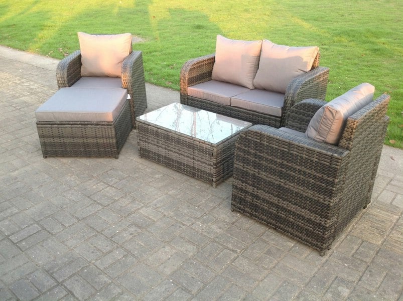 Fimous Rattan Garden Furniture Set Adjustable Chair Sofa Double Love Seat 2 Seater Sofa Oblong Coffee Table Footstool