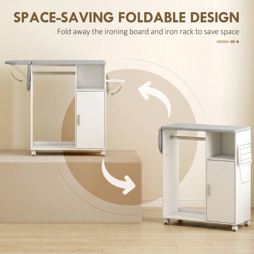 HOMCOM Rolling Ironing Board Cabinet, Foldable Ironing Station with Storage
