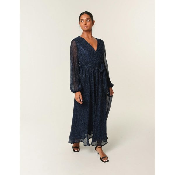 Blue Vanilla Wrap Metallic Dress