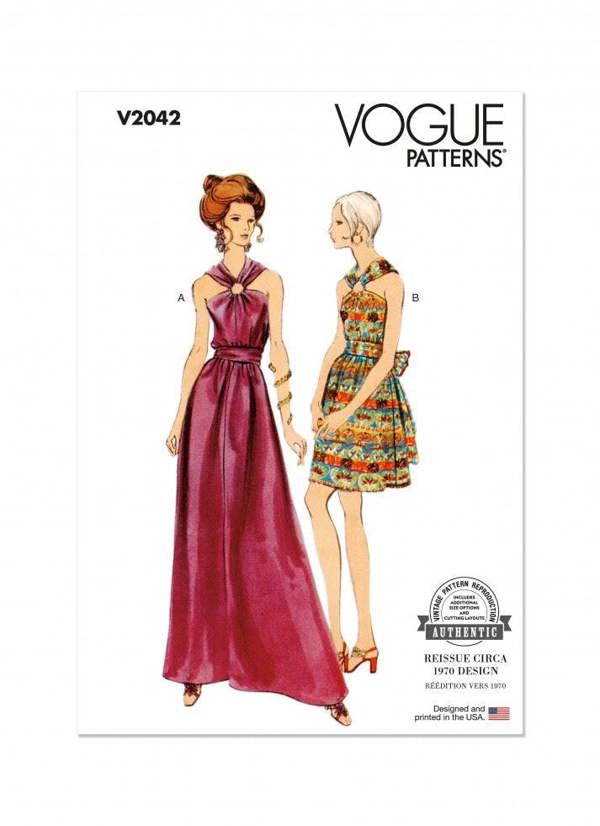 Vogue Sewing Pattern 2042, Dresses, Vintage Style for Women, B5(8-10-12-14-16) - Easy