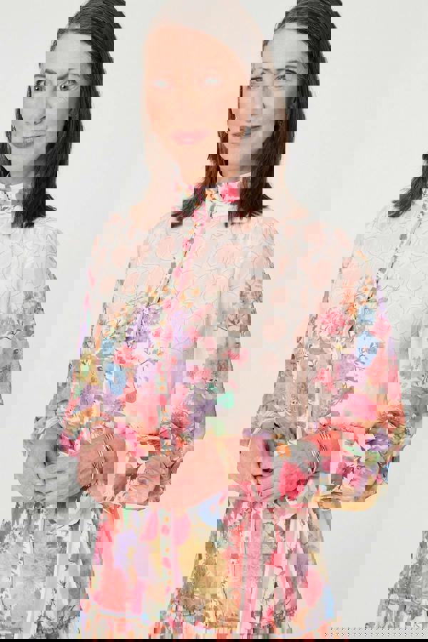 Orange | Floral Frill Hem Knee Length Shirt Dress