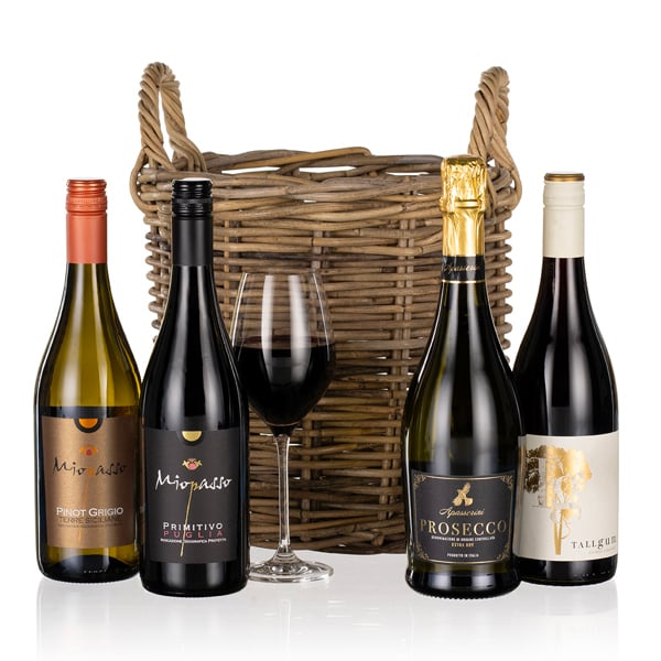Virginia Hayward Four Wines in a Wicker Hamper