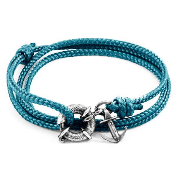 Anchor & Crew Ocean Blue Clyde Anchor Silver and Rope Bracelet 