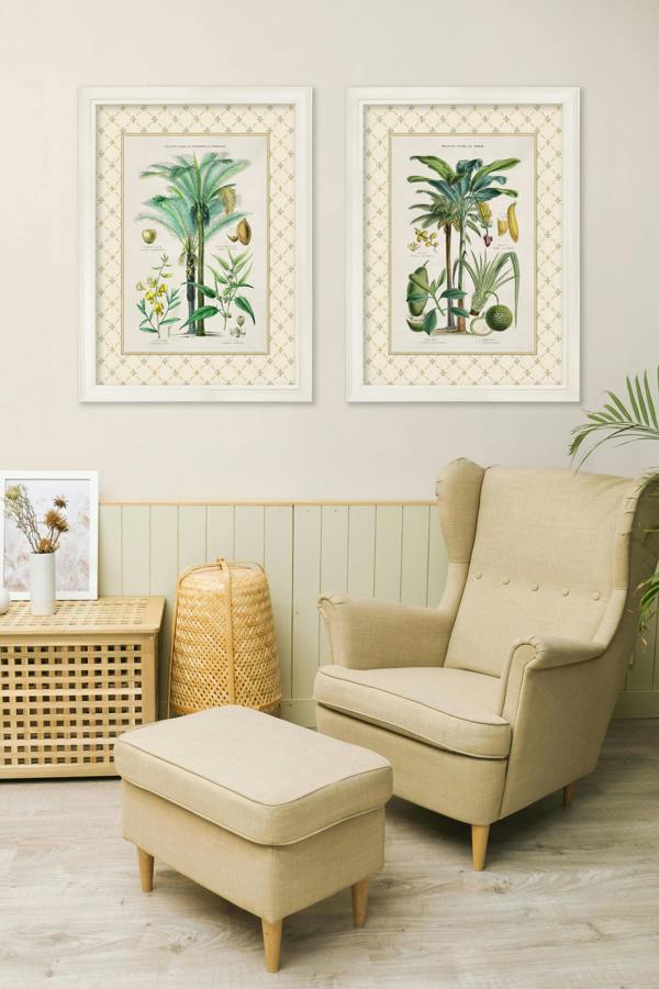 Exceptional Art c.1877 Plants Used as Food and Clothing with Trellis Mount - Cream Hurstwood Frame