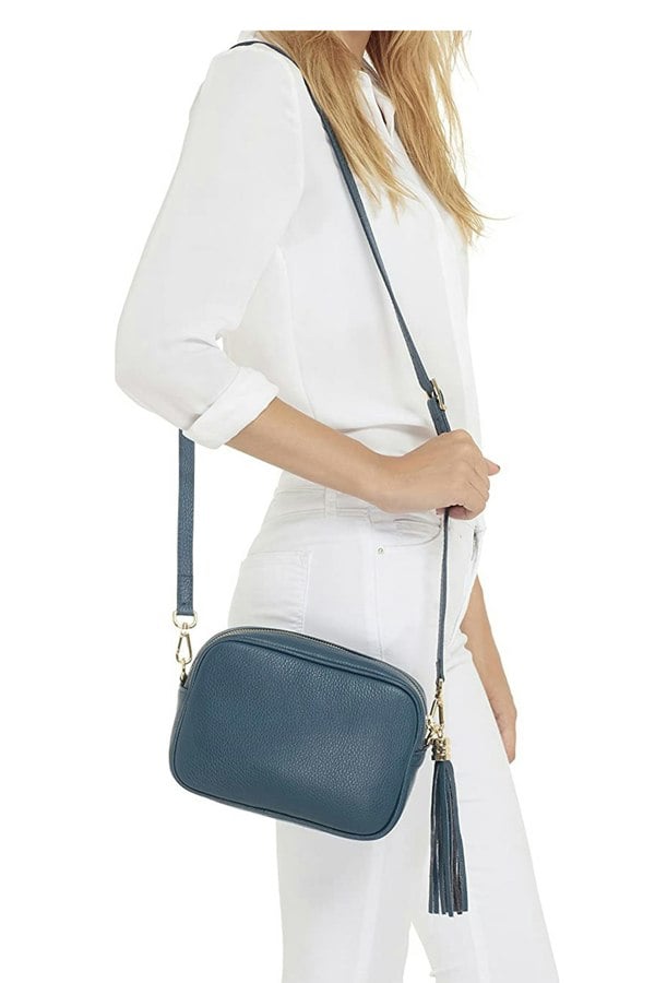 Kitise Tassel Charm Genuine Italian Leather Camera Handbag Crossbody Bag