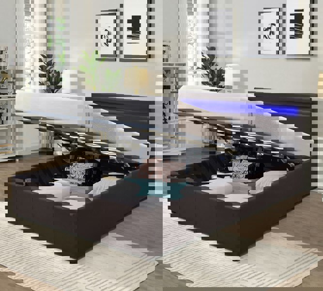 Comfy Living Prado Faux Leather Gas Lift Ottoman Bedframe With LED Strip