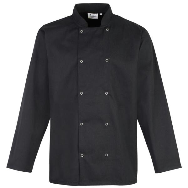 Premier Studded Front Long Sleeve Chefs Jacket / Chefswear - Black