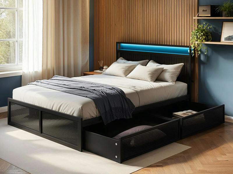 Flair Callan Metal Bed with Storage & LED Black