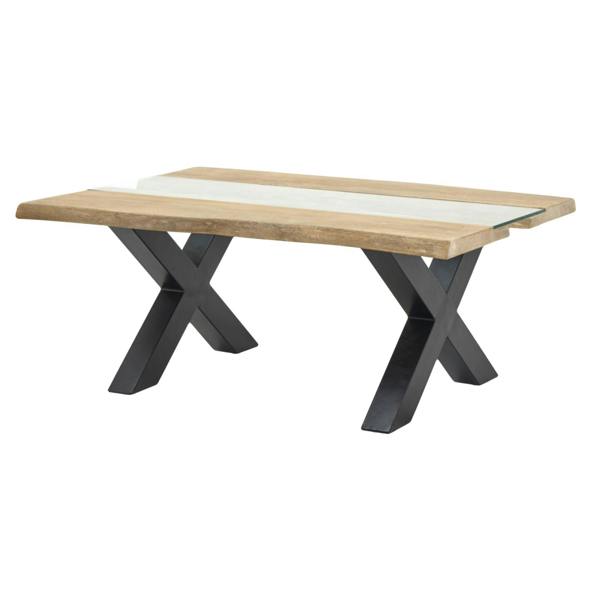 Wyld Haus Vouvant Live Edge  Light Acacia Wood and Glass Coffee Table