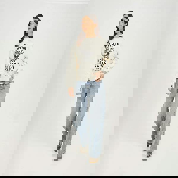 Brave Soul Beige Acid Wash Graphic Print Sweatshirt - Beige Image 3