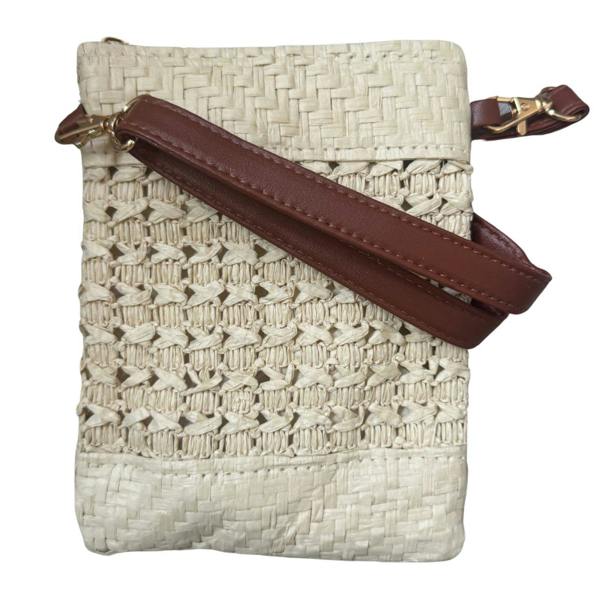 Solis Accessories Small Straw Crossbody Bag with Faux Leather Strap