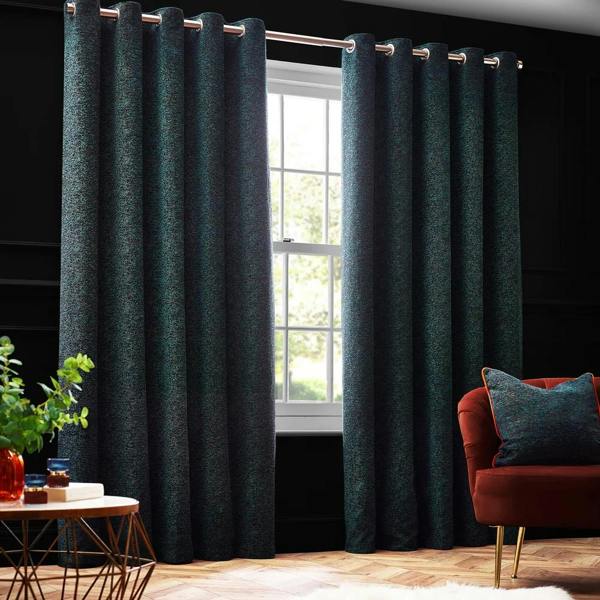 Paoletti New Galaxy Chenille Eyelet Curtains - Emerald - 