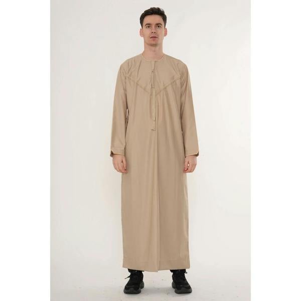 TT-007 - Men's Emirati Omani Gold Embroidery Thobe - Beige - Thobez - 11