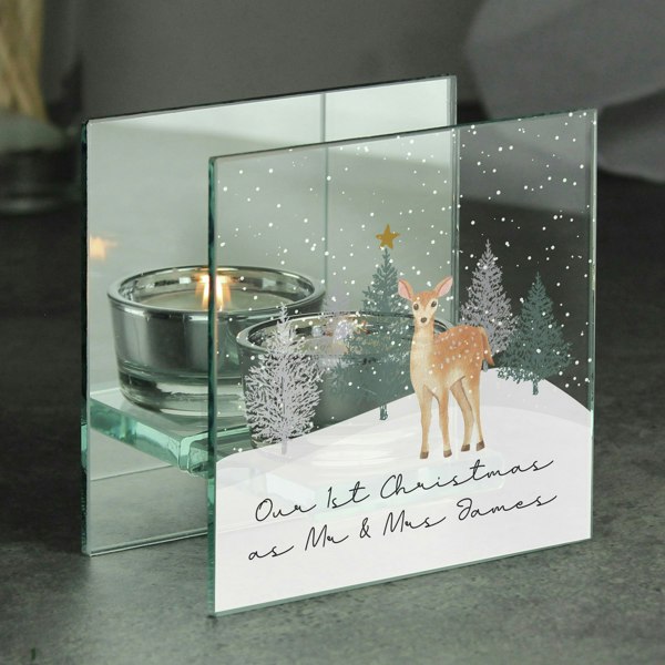 Personalised Memento Company Personalised Christmas Deer Glass Tea Light Candle Holder