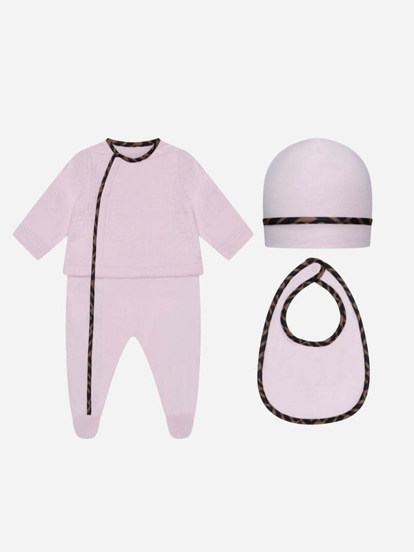 Fendi Kids Fendi Baby Girls Cotton Babygrow Gift Set (3 Piece) in Pink