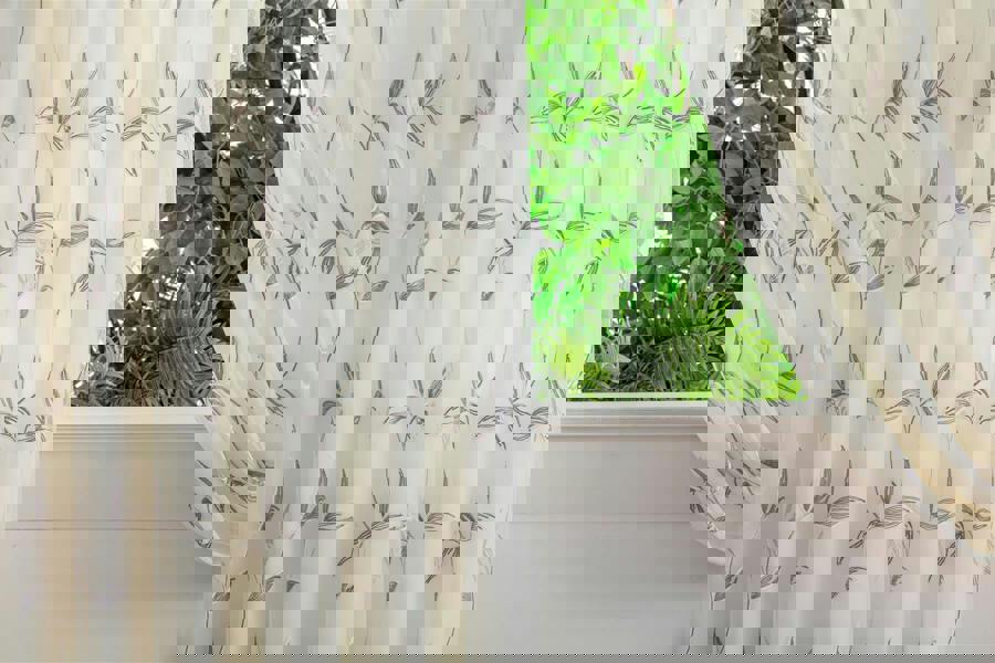 Luxury Living Leaf Embroidered Tulle Voile Curtains Pencil Pleat