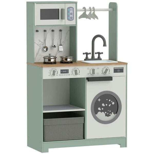 Bobobiy Kids Play Kitchen, Pretend Play Toy Kitchen Playset with Stove, Sink, Microwave, 5Pcs Accessories for 3-6 Years, Green