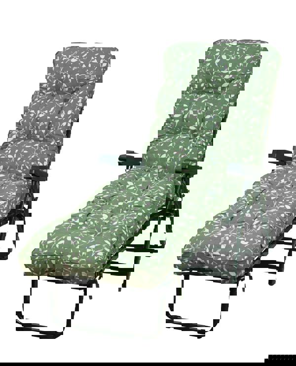 Deluxe Garden Sunbed | Multi-Pattern Reclining Sun Lounger 99cm x 58cm x 115cm Country Green (green frame) The Garden Furniture Shop