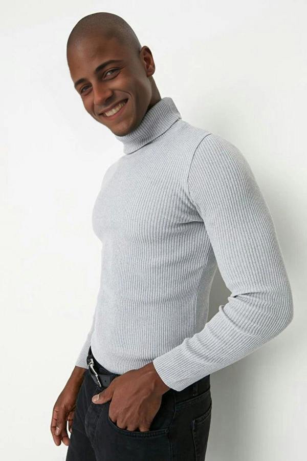 WOVCOR Slim Fit Turtleneck Ribbed Knit Men's Sweater