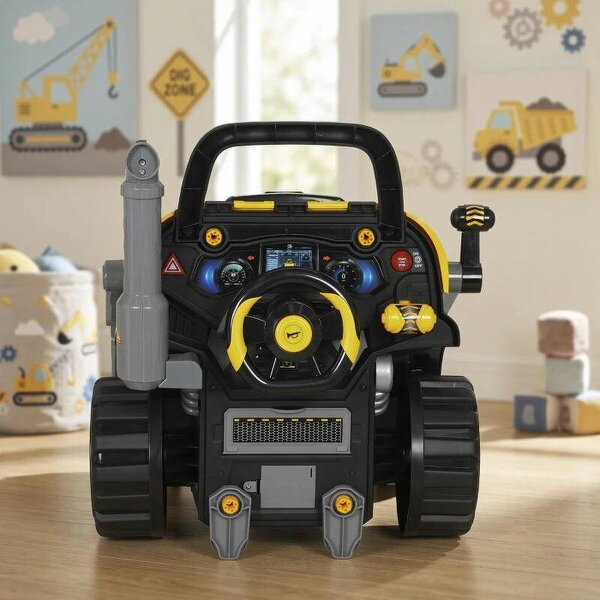 Bobobiy Kids Truck Engine Toy, Excavator Toy Steering Wheel with Spray, Lights and Sounds for 3-6 Years Boys Girls, Yellow