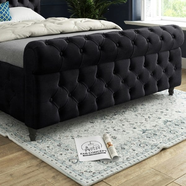 Casa Magna Savana Sleigh Upholstered Soft Velvet Bed Frame - Black