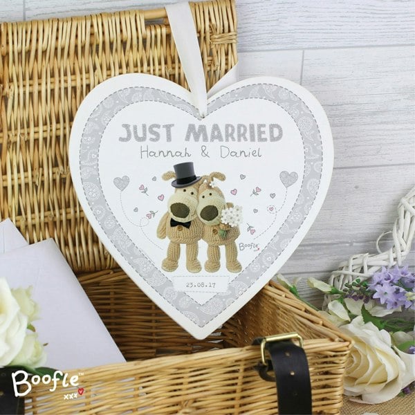 Personalised Memento Company Personalised Boofle Wedding Large Wooden Heart Decoration