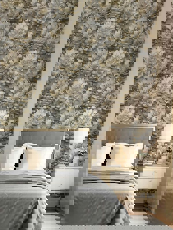 Muriva Aminah Floral Charcoal Wallpaper