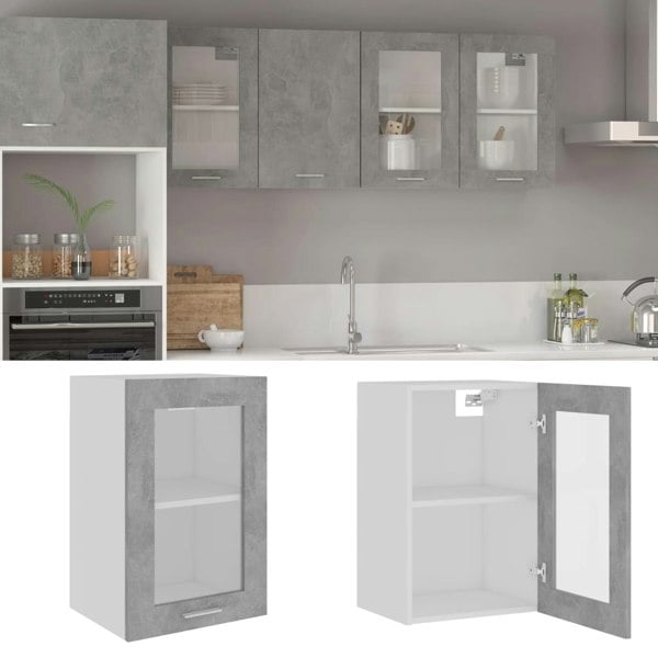 Berkfield Hanging Glass Cabinet Concrete Grey 40x31x60 cm Engineered Wood