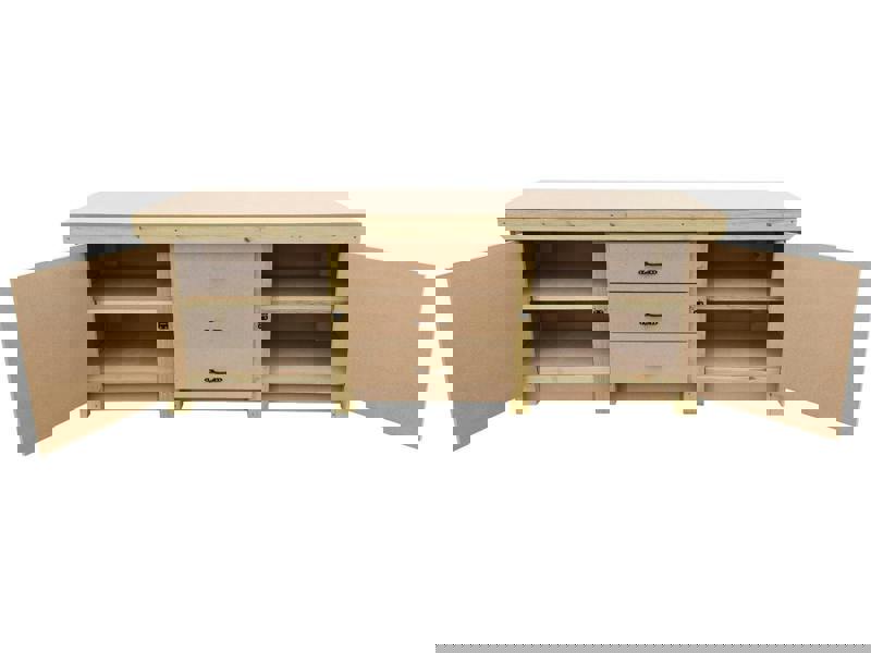 Arbor Garden Solutions Wooden work bench with drawers and double lockable cupboard (V.8) with double shelf