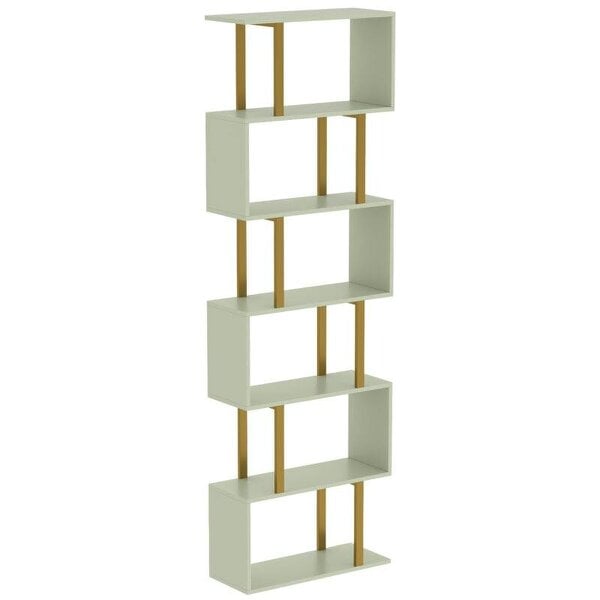 S-Shaped Bookshelf, 6-Tier Bookcase, Freestanding Storage Shelves with Anti-Tip Strap for Living Room, Light Green