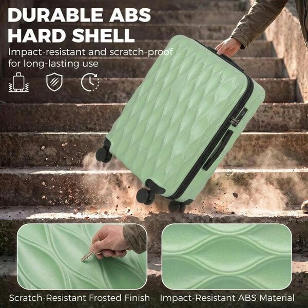Bobobiy 3-Piece Suitcase Set, Hard Shell Carry On & Checked Luggage Set with TSA Lock, 20/24/28 Inch, Green