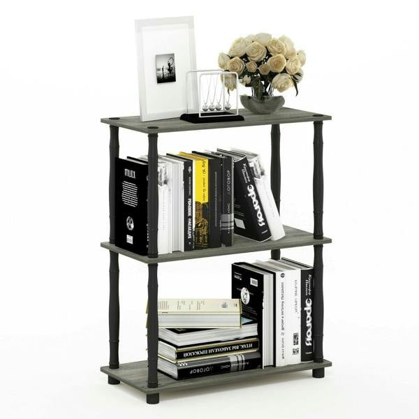 WALPLUS Minimalist Turn-N-Tube 3-Tier Compact Multipurpose Shelf Display Rack with Classic Tube, French Oak Grey/Black for Small Spaces