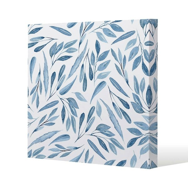 Benjamin Tate Design watercolour blue branches with leaves Slim Style Canvas Print  30x30cm , 15mm Slim Real wood.