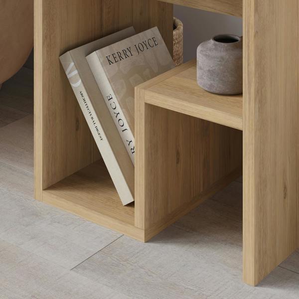 Decortie Bon Square End Table Open Shelf Storage, G-Shaped Coffee Table 40x40cm Chipboard for Living Room Bedroom