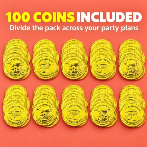 Shatchi 3.5cm Gold Pirate Coins 100 Pack Novelty Plastic Treasure Props for Party Displays