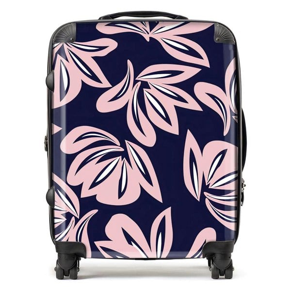 Warren Reed Pink Navy Floral Botanical Pattern Suitcase