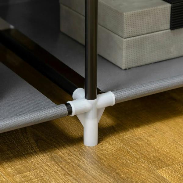 Dark grey fabric wardrobe frame leg with cross joint and fabric base support.
