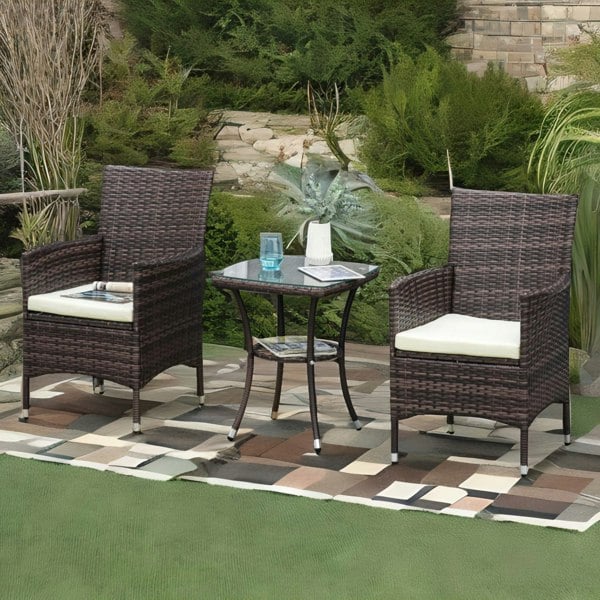 Rafaelo Mobilia Set of 3 Rattan Garden Conversation Furniture Set