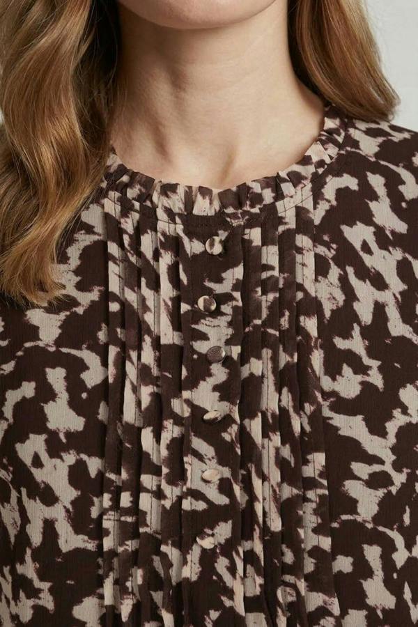 Brown | Printed Semi Sheer 3/4 Sleeve Blouse