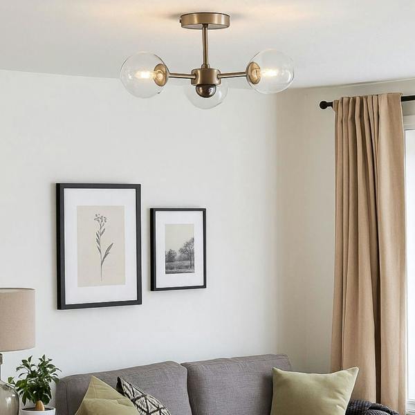 Pagazzi Lighting Niva 3-Light Satin Nickel Clear Glass Semi-Flush Ceiling Light