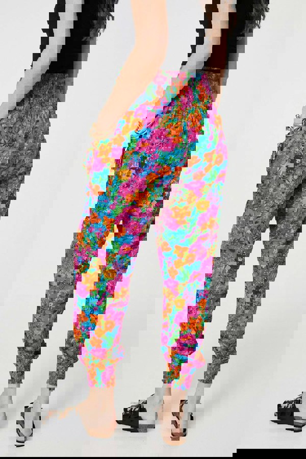 Pink | Floral Shirred High Waist Harem Pants