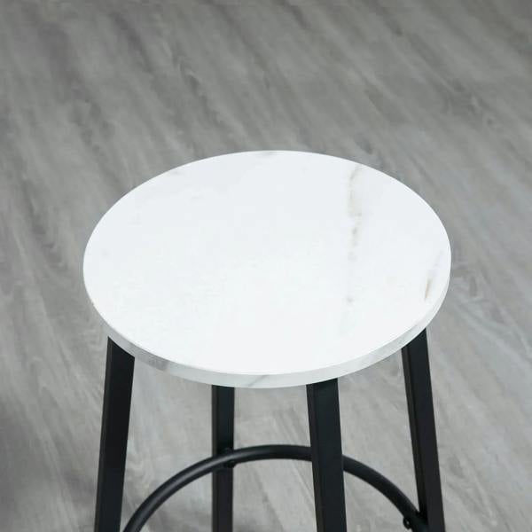 Round white stool seat with black metal legs and circular footrest bar