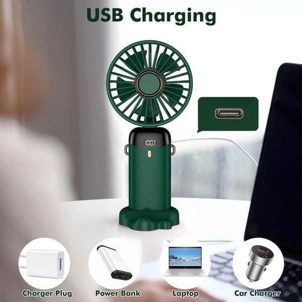 Dyzi 2-in-1 Portable Travel Mini Handheld Desk Table Fan USB-C Rechargeable Green