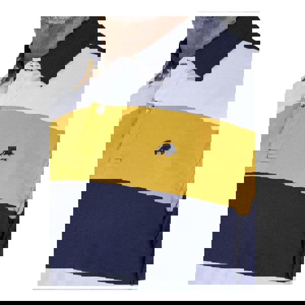 Raging Bull Mens Stripe Jersey Polo Shirt - Navy/White/Yellow - 