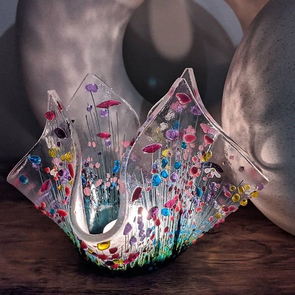Handmade Fused Glass - Wildflower Small Tealight