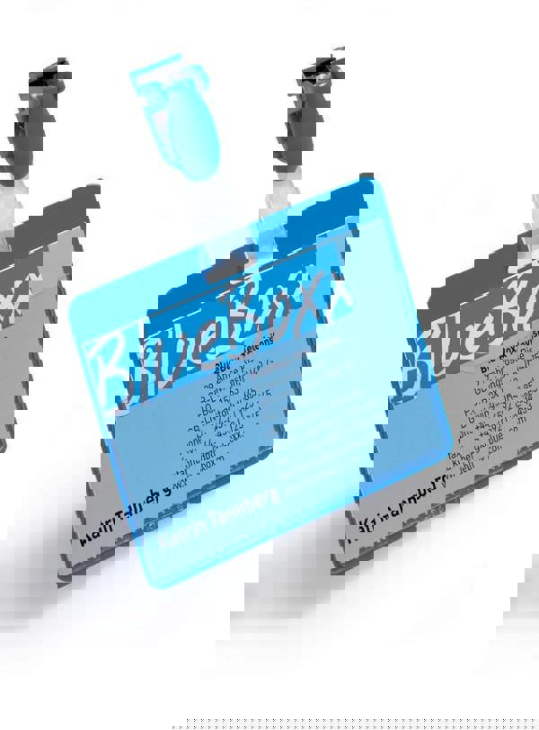 Durable Clip Name Tag ID Badge Card Holders + Inserts | 25 Pack | 54x90mm | Blue