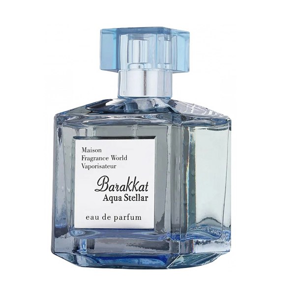 Barakkat Aqua Stellar 100ml EDP By Fragrance World bottle angle view